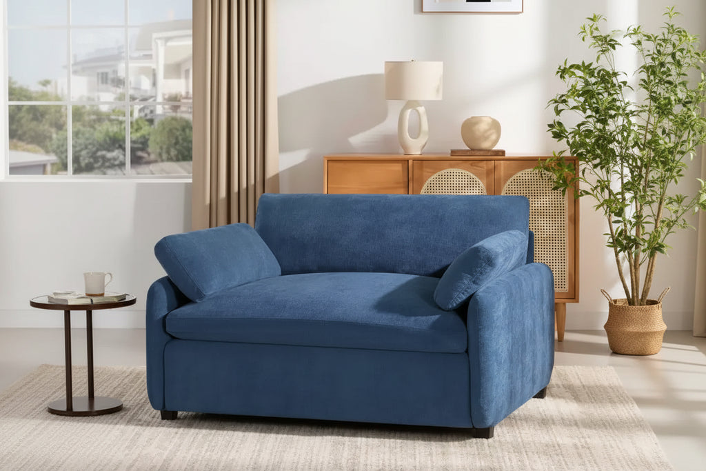 Merax Oversized Chenille Single Sofa Chair with Deep Seat and Throw Pillows