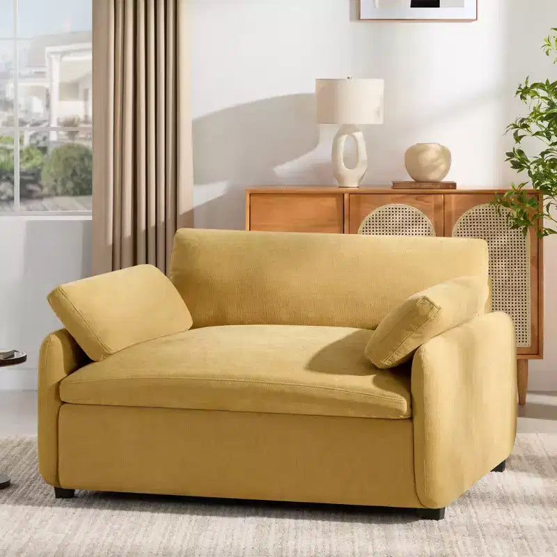 Poltrona singola in ciniglia oversize con seduta profonda e cuscini decorativi