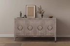 Betsy Antique 149.9 cm Wood Cabinet with Adjustable Shelves – 4-Door Sideboard