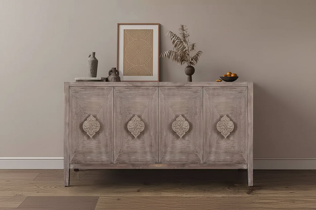 GDFStudio Betsy Antique 59'' Wood Cabinet with Adjustable Shelves