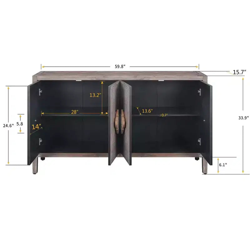 Betsy Mobiletto in Legno Antico da 150 cm con Ripiani Regolabili – Credenza a 4 Ante