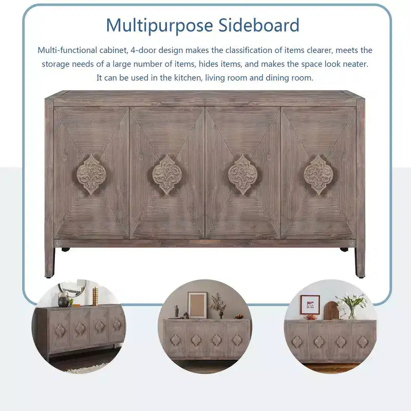 Betsy Mobiletto in Legno Antico da 150 cm con Ripiani Regolabili – Credenza a 4 Ante