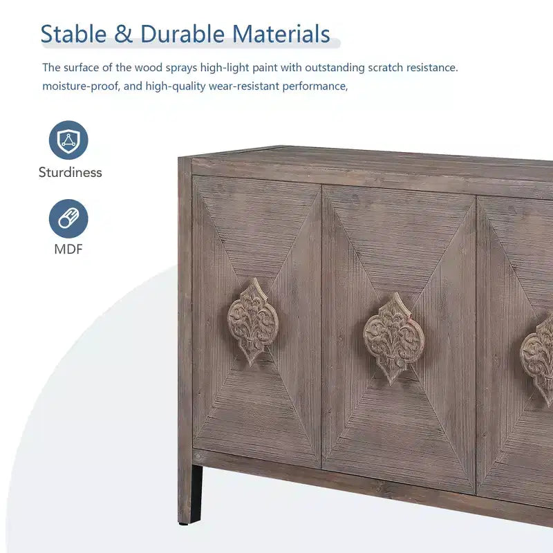 Betsy Mobiletto in Legno Antico da 150 cm con Ripiani Regolabili – Credenza a 4 Ante