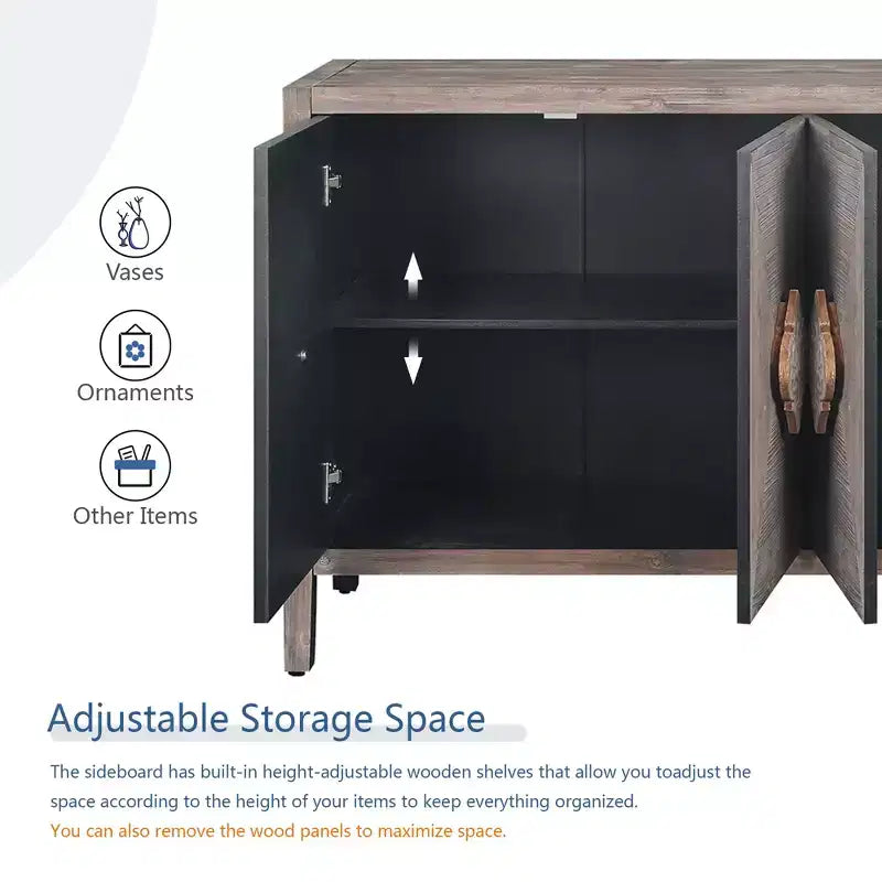 Betsy Mobiletto in Legno Antico da 150 cm con Ripiani Regolabili – Credenza a 4 Ante