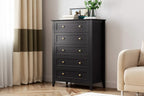 Wood 5-Drawer Dresser with Deep Drawers & Metal Knobs