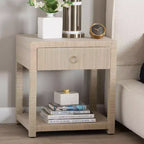 Nata Bohemian Woven Natural Grasscloth 1-Drawer Nightstand