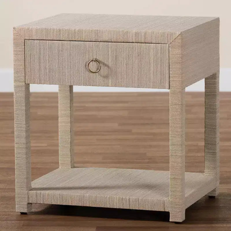 Comodino Nata Bohemian Woven in Erba Naturale con 1 Cassetto