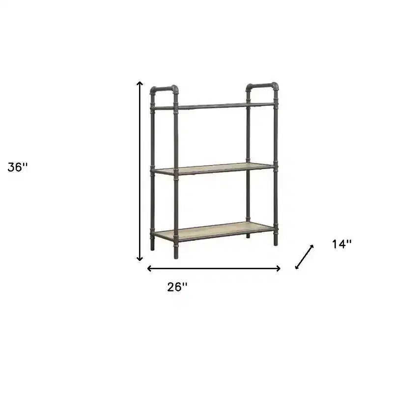 Libreria standard a 3 ripiani 36'' in rovere anticato e metallo grigio sabbia