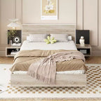 Floating Platform Bed for Approx. 152 × 203 cm Mattress with Integrated Nightstand and LED Lighting