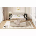 Letto a piattaforma sospesa per materasso di circa 152 × 203 cm con comodino integrato e illuminazione a LED