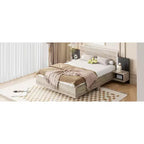 Letto a piattaforma sospesa per materasso di circa 152 × 203 cm con comodino integrato e illuminazione a LED