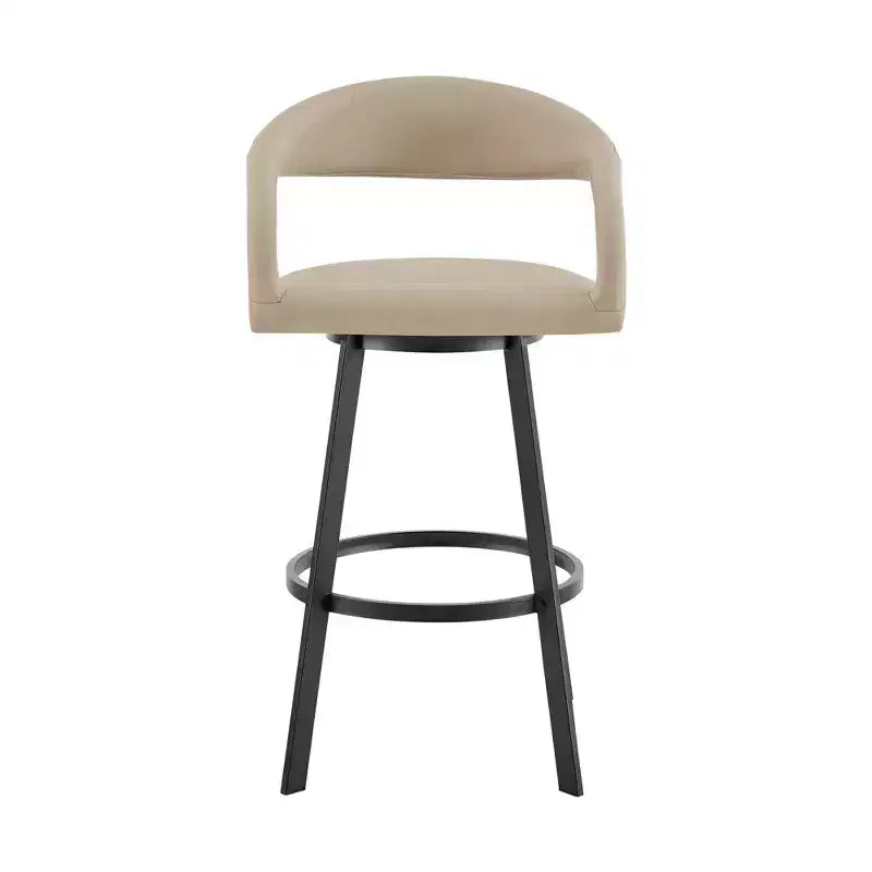 66.0 cm Counter Height Swivel Bar Chair – Beige & Black Faux Leather, Low Back