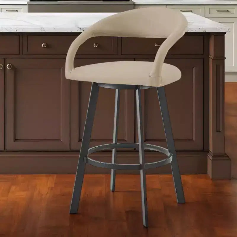 Sgabello da bar girevole da 66,0 cm, altezza bancone – Ecopelle Beige e Nera, schienale basso