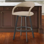 Sgabello da bar girevole da 66,0 cm, altezza bancone – Ecopelle Beige e Nera, schienale basso