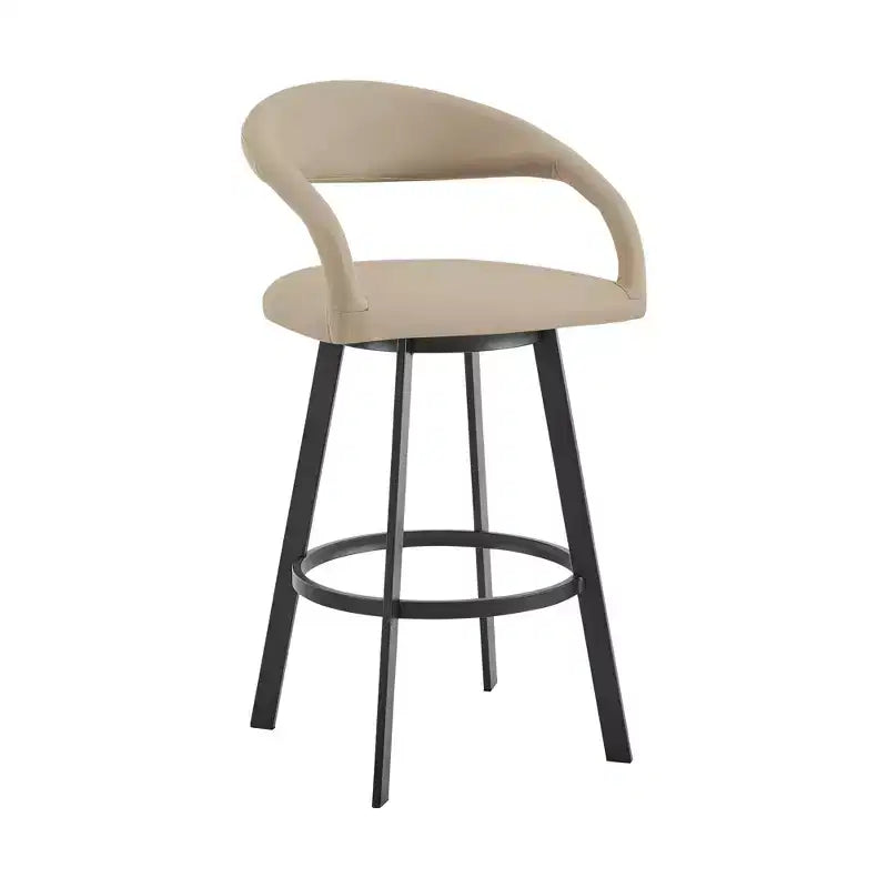 Sgabello da bar girevole da 66,0 cm, altezza bancone – Ecopelle Beige e Nera, schienale basso