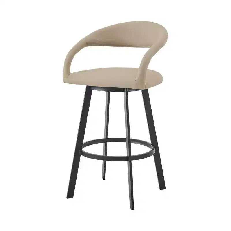 Sgabello da bar girevole da 66,0 cm, altezza bancone – Ecopelle Beige e Nera, schienale basso