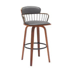 76.2 cm Bar Height Swivel Chair – Gray & Wood Brown Faux Leather, Low Back