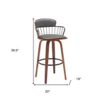 Sedia Girevole con Altezza Bancone di 76,2 cm – Pelle Sintetica Grigia e Marrone Legno, Schienale Basso