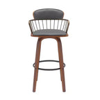 Sedia Girevole con Altezza Bancone di 76,2 cm – Pelle Sintetica Grigia e Marrone Legno, Schienale Basso