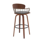 Sedia Girevole con Altezza Bancone di 76,2 cm – Pelle Sintetica Grigia e Marrone Legno, Schienale Basso