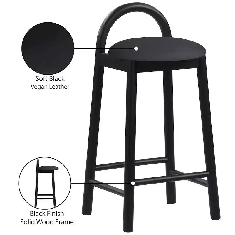 Sgabello Calvin in ecopelle vegana nera – Sgabello da bar e cucina moderno
